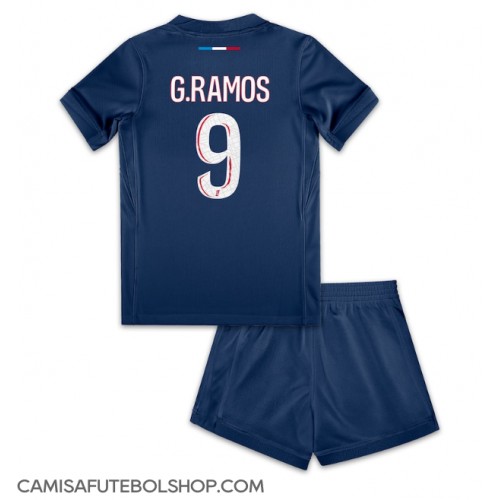 Camisa de time de futebol Paris Saint-Germain Goncalo Ramos #9 Replicas 1º Equipamento Infantil 2024-25 Manga Curta (+ Calças curtas)